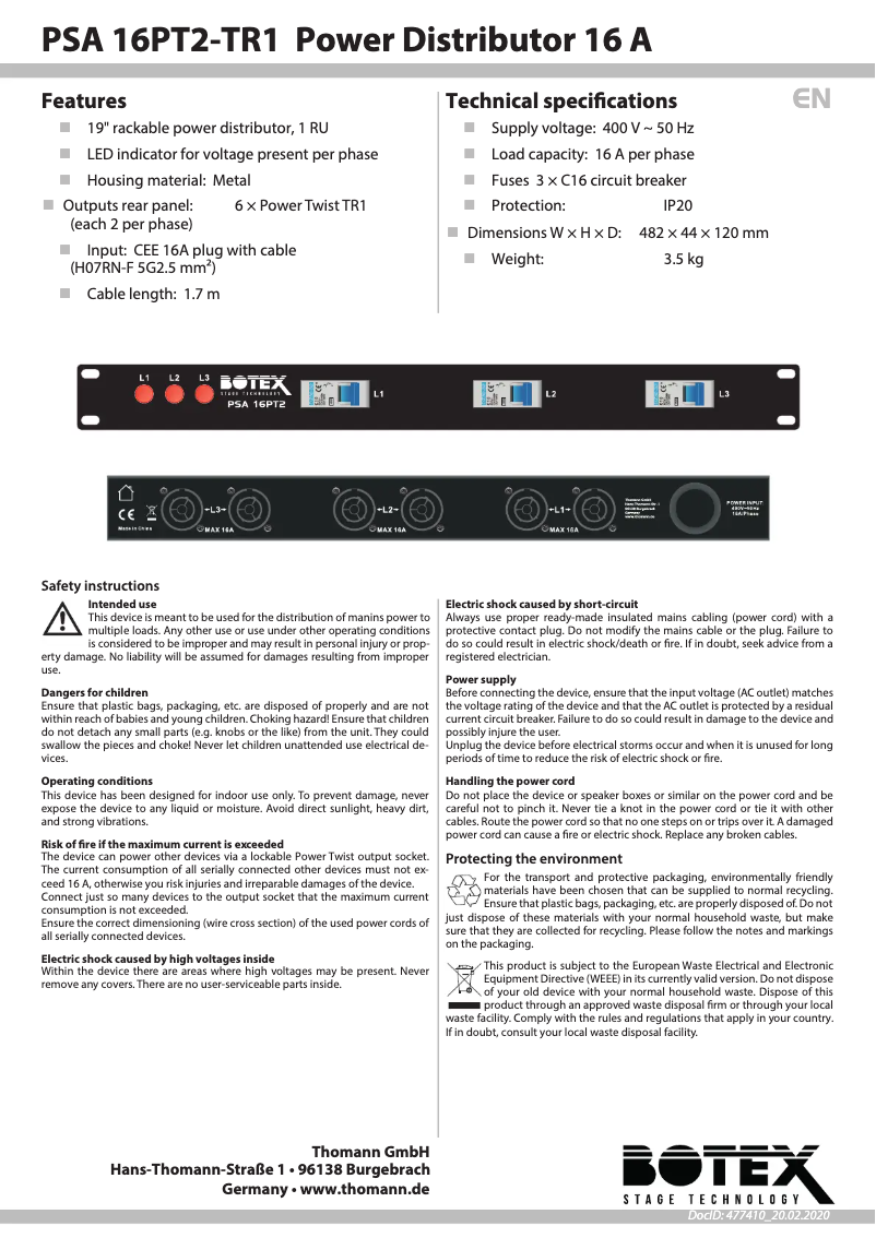 Image de la première page du manuel de l'appareil PSA 16PT2-TR1