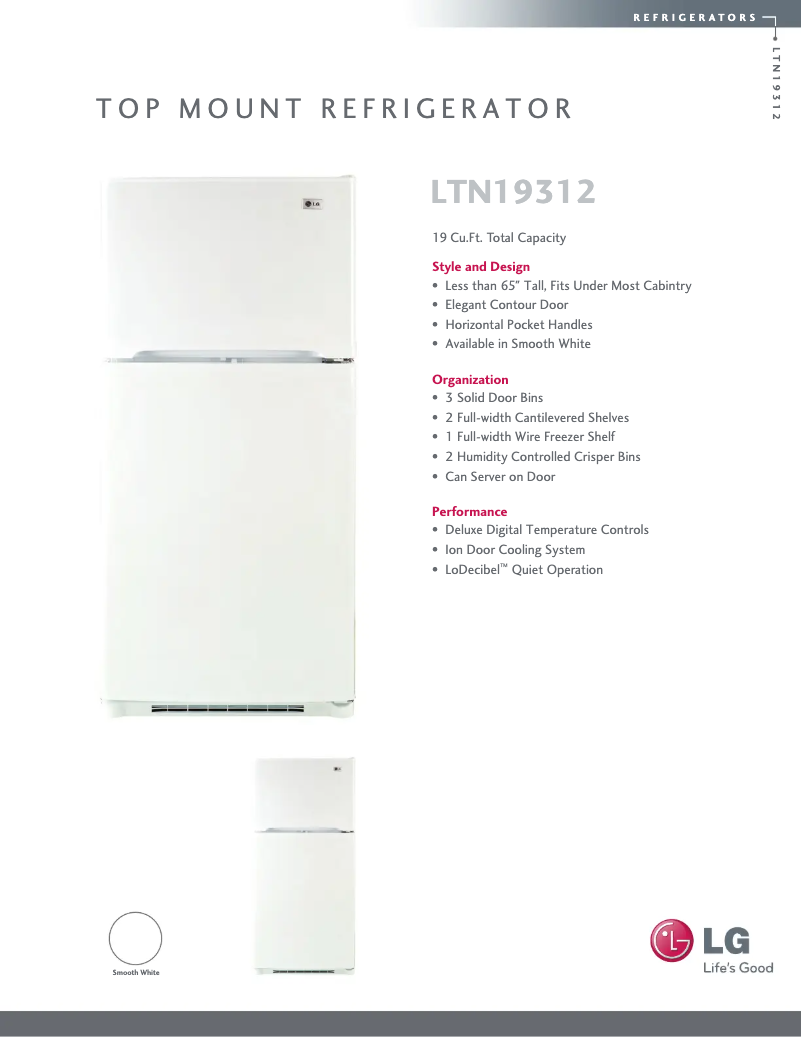 Page 1 de la notice Fiche technique LG LTN19312SW