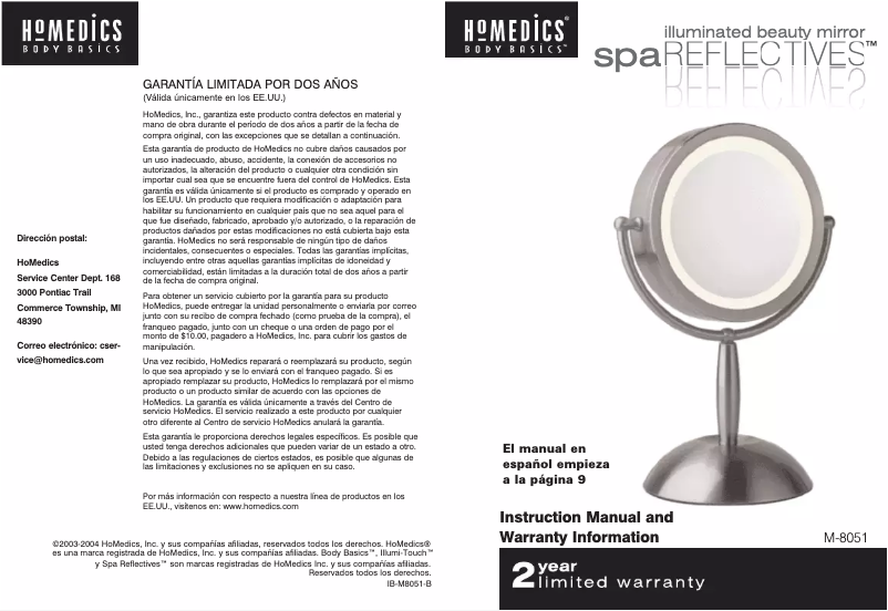 Page n°1 - Manuel utilisateur Homedics M-8051