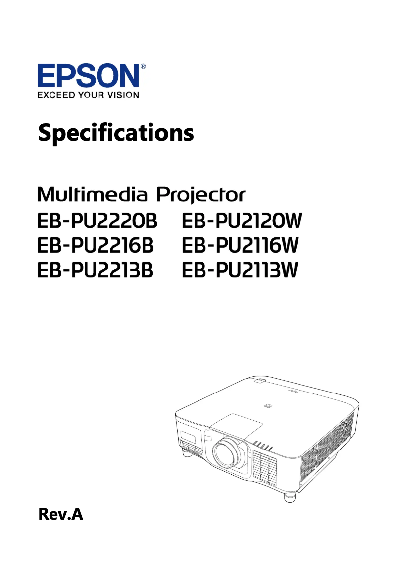 Page 1 de la notice Fiche technique Epson EB-PU2213B