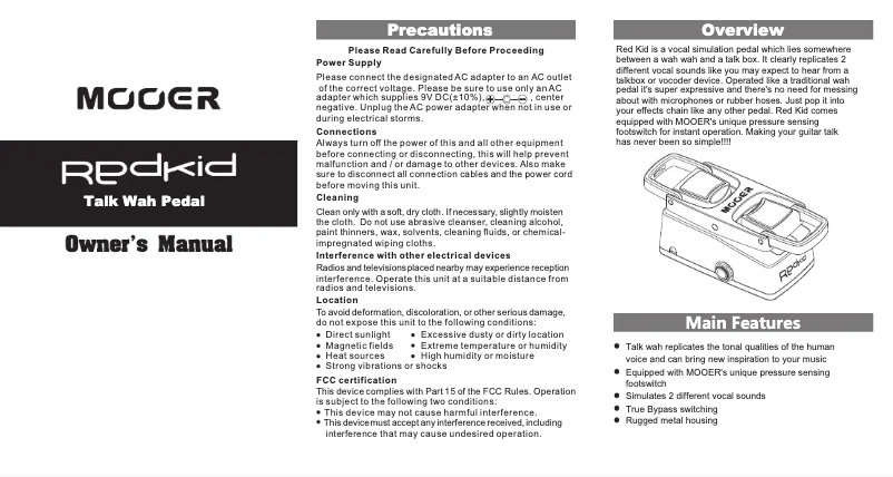 Page n°1 - Manuel utilisateur Mooer RedKid