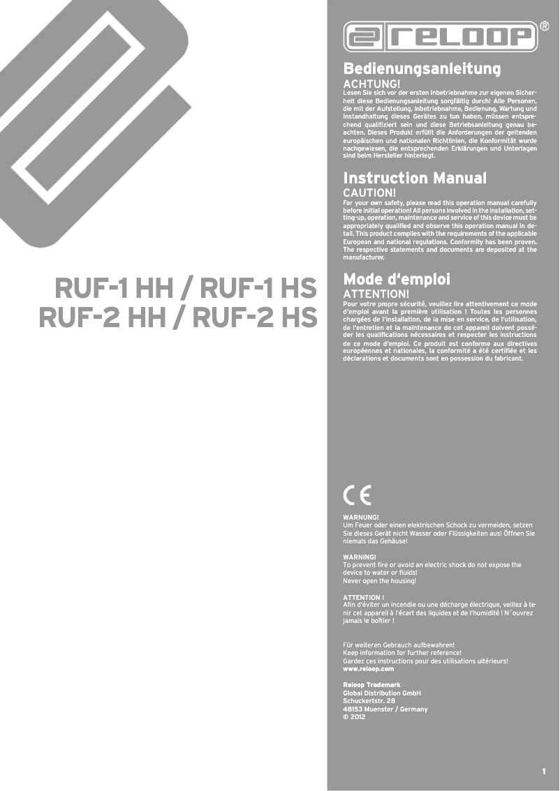 Page n°1 - Manuel utilisateur Reloop RUF-1 HS