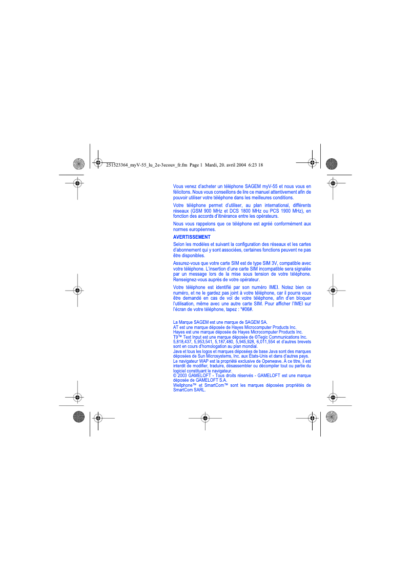 Image de la première page du manuel de l'appareil myV-55