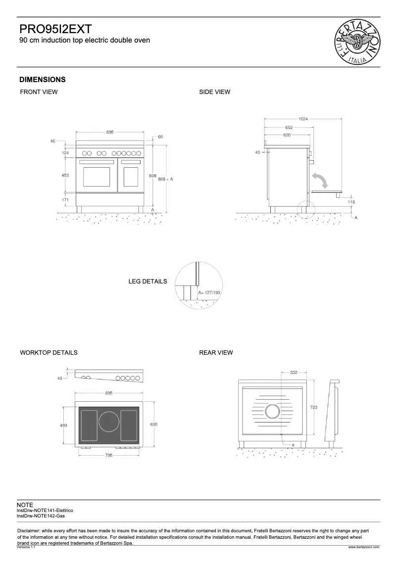 Page n°1 - Instructions / montage Bertazzoni PRO95I2EXT