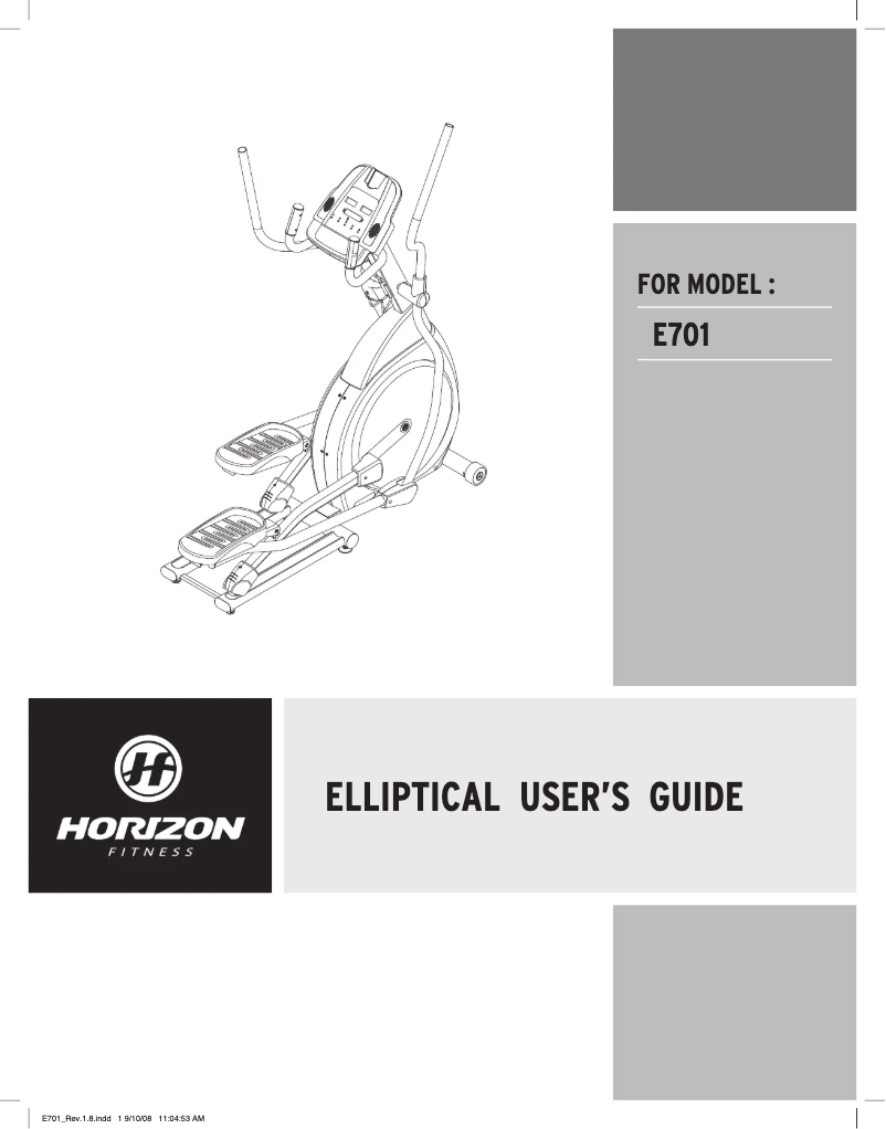 Page 1 de la notice Manuel utilisateur Horizon Fitness E701