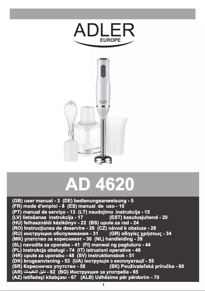 Page 1 de la notice Manuel utilisateur Adler AD 4620