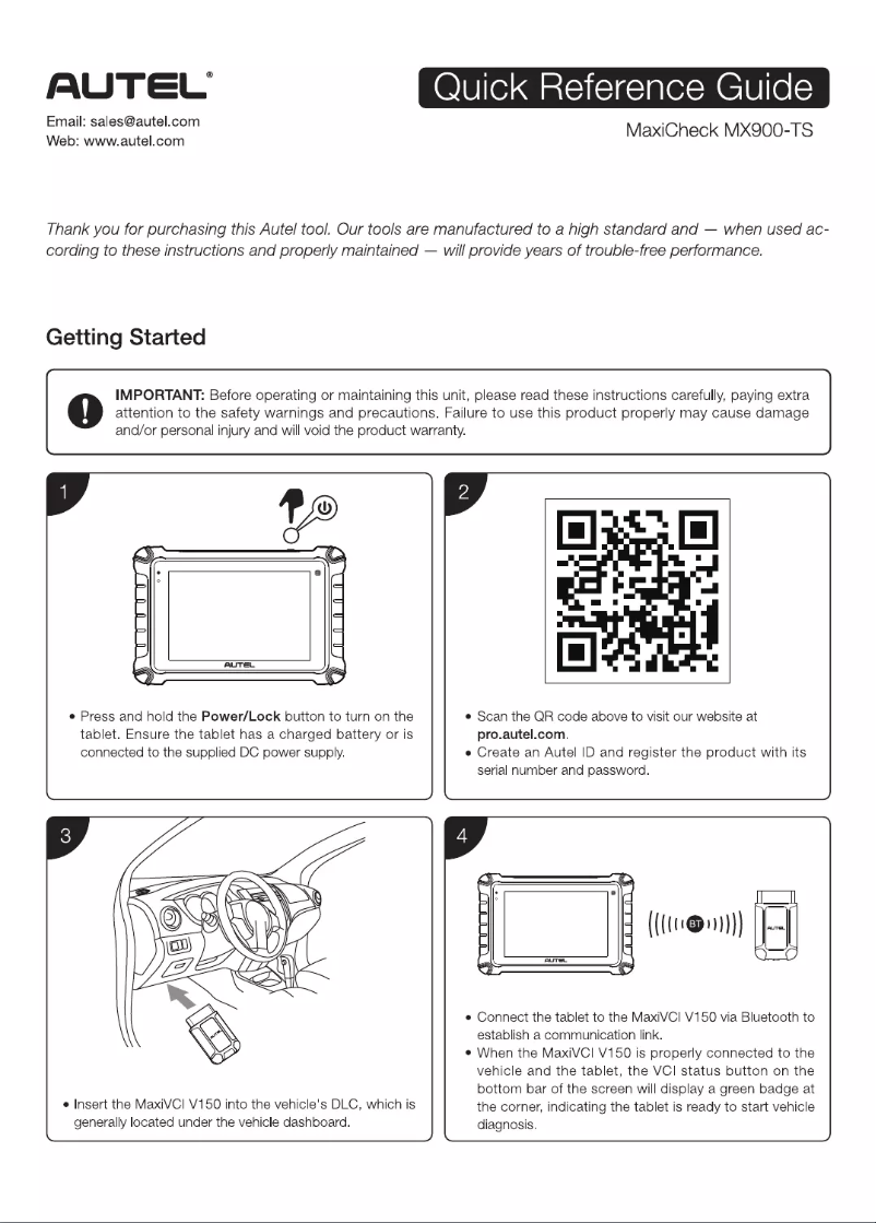Page 1 de la notice Guide de démarrage rapide Autel MaxiCheck MX900TS