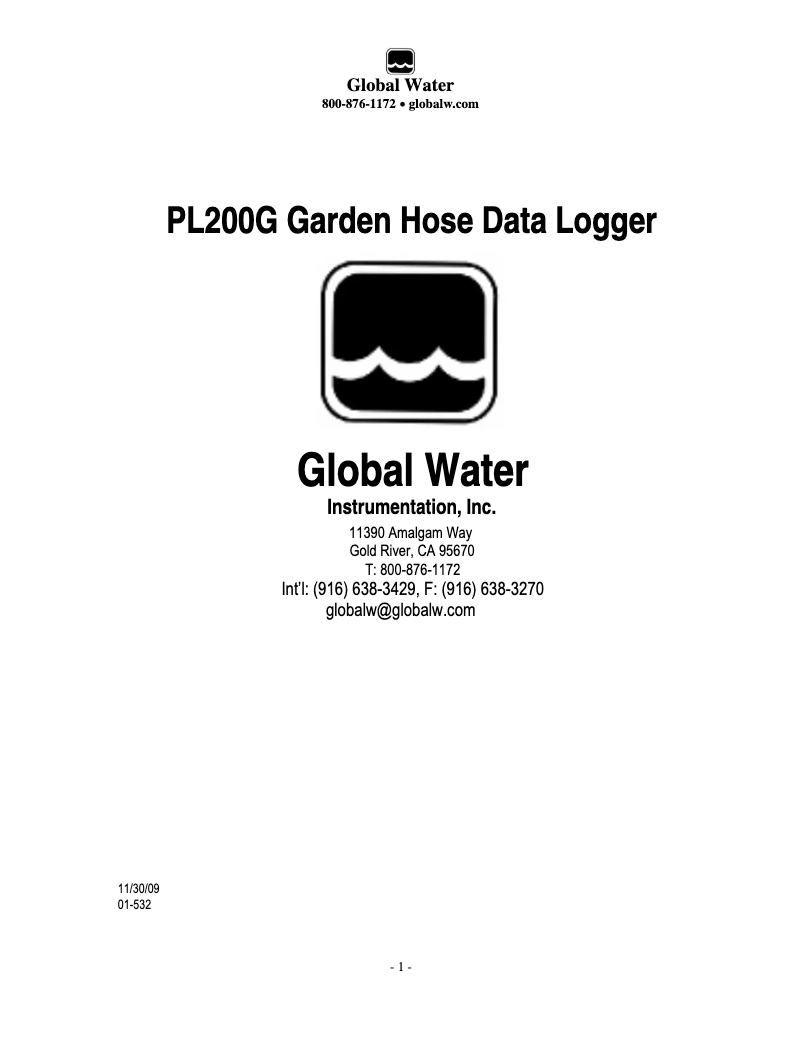 Page n°1 - Manuel utilisateur Global Water PL200G