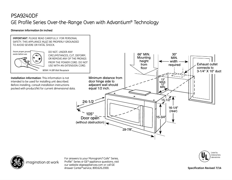 Page 1 de la notice Fiche technique GE Profile PSA9240DFWW