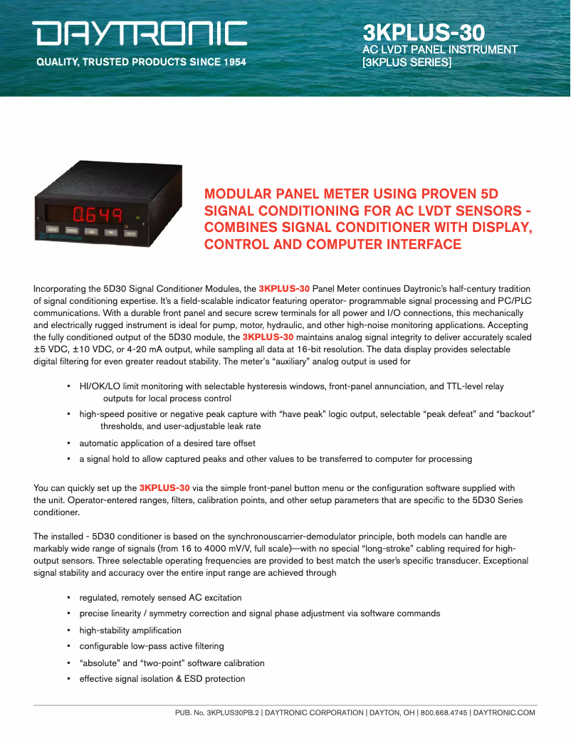 Page 1 de la notice Fiche technique Daytronic 3KPLUS-30