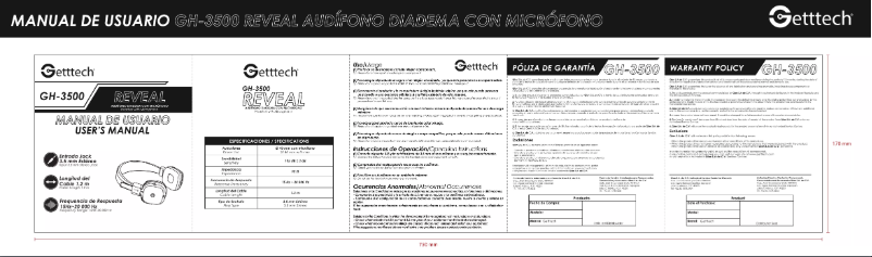 Page 1 de la notice Manuel utilisateur Getttech GH-3500G
