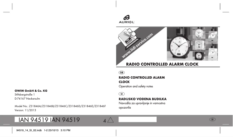 Page 1 de la notice Manuel utilisateur Auriol IAN 94519