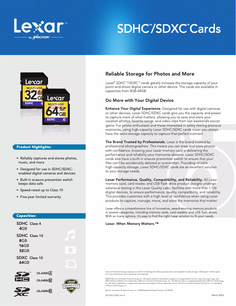 Página 1 del manual Manual de usuario Lexar LSD64GABEUC10