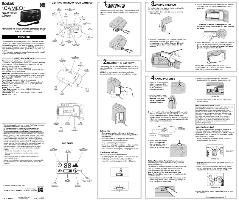 Page 1 de la notice Manuel utilisateur Kodak Cameo