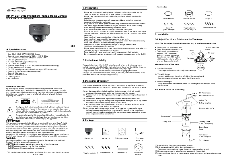 Page 1 de la notice Manuel utilisateur Speco Technologies HiD8