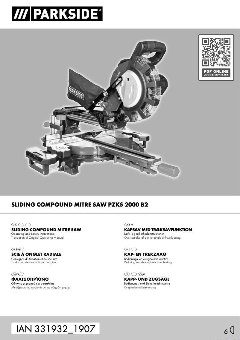 Page 1 de la notice Manuel utilisateur Parkside PZKS 2000 B2