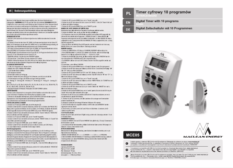Image de la première page du manuel de l'appareil MCE05G