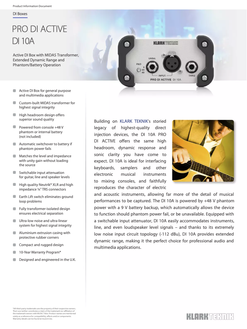 Page n°1 - Fiche technique Klark Teknik DI 10A