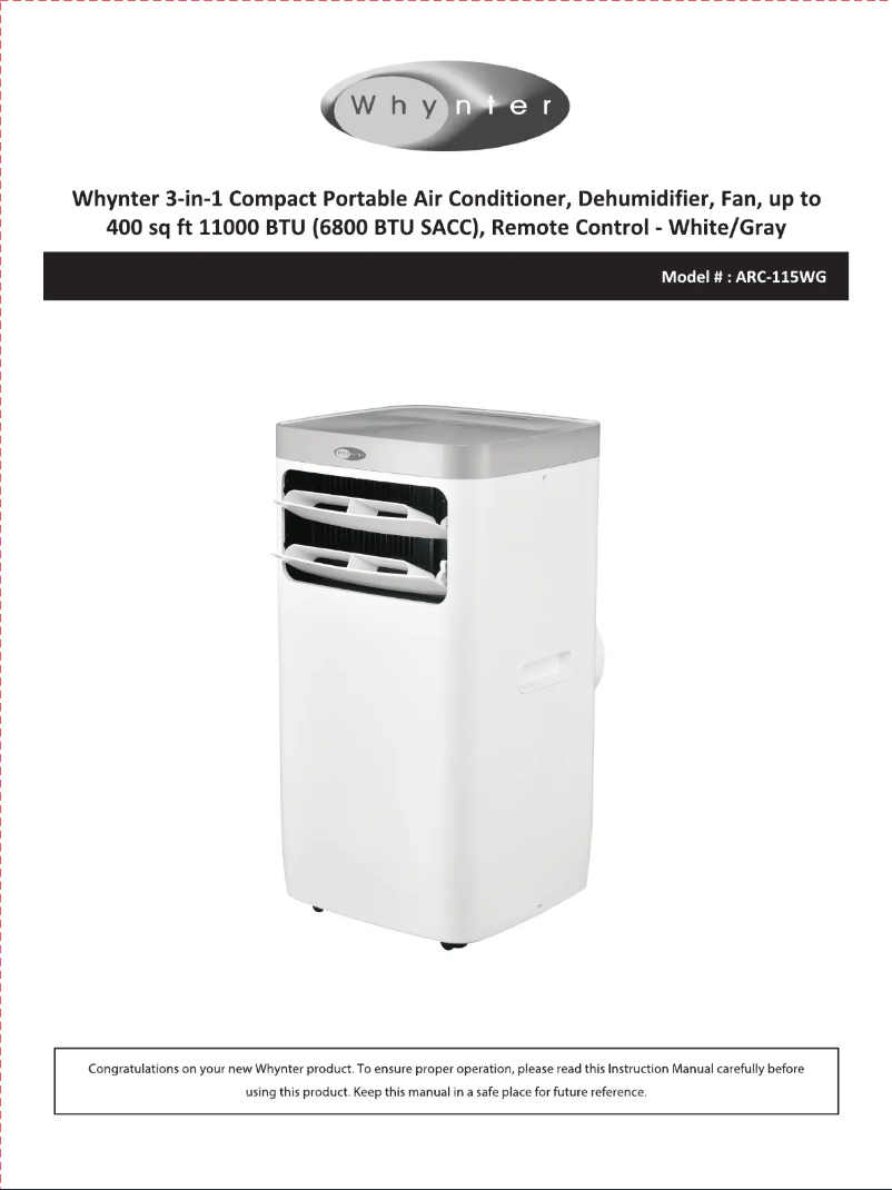Page n°1 - Manuel utilisateur Whynter ARC-115WG