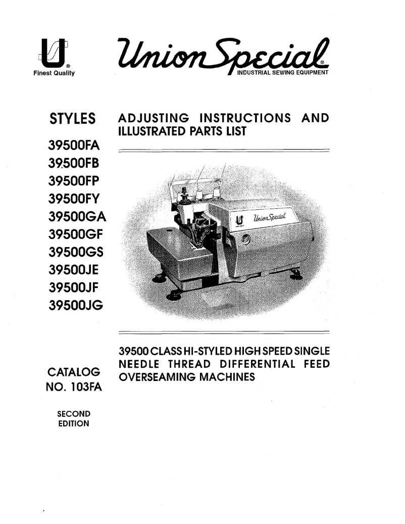 Page n°1 - Manuel utilisateur Union Special 39500FY