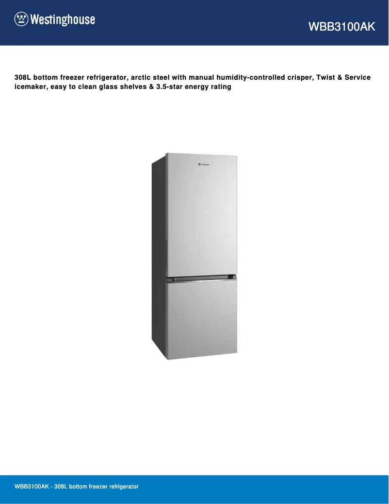 Page 1 de la notice Fiche technique Westinghouse WBB3100AK
