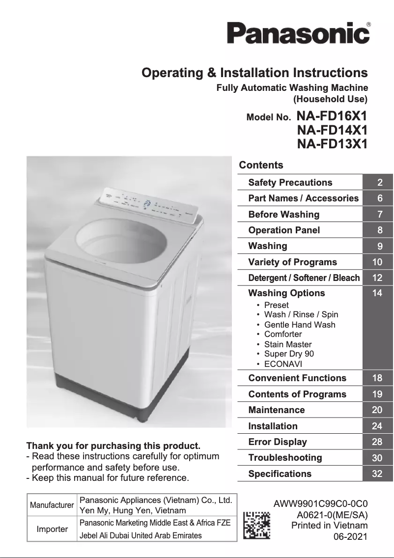 Image de la première page du manuel de l'appareil NA-FD13X1