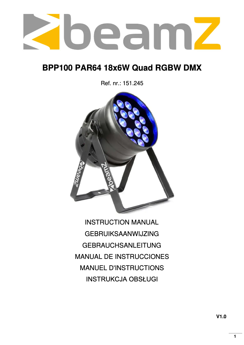 Page 1 de la notice Manuel utilisateur BeamZ BPP100