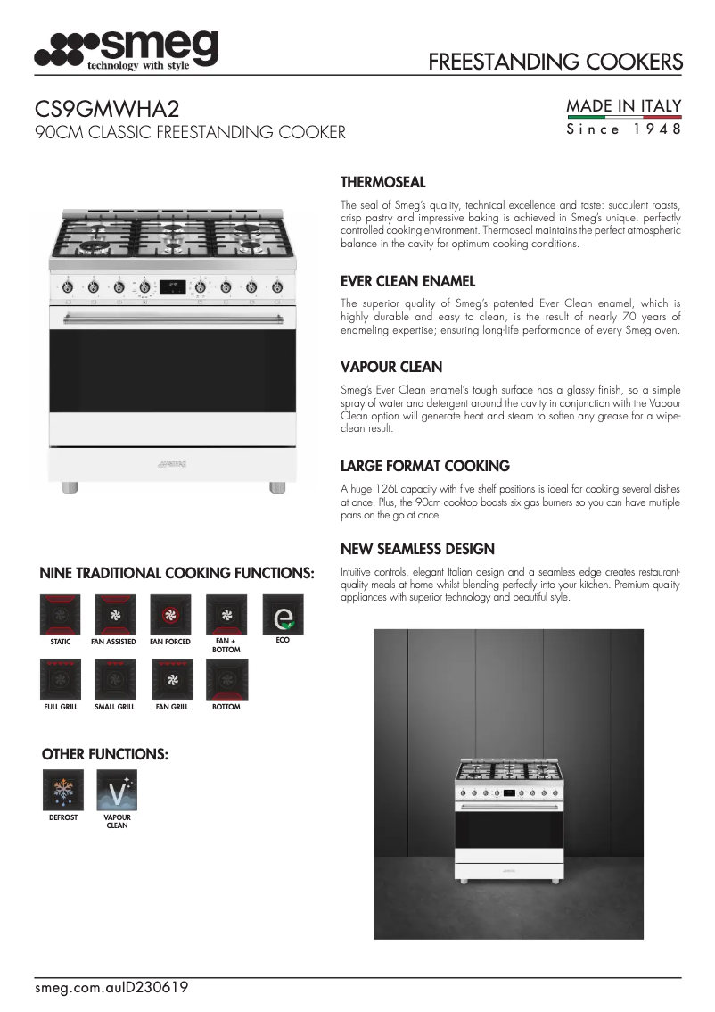 Page n°1 - Fiche technique Smeg CS9GMWHA2
