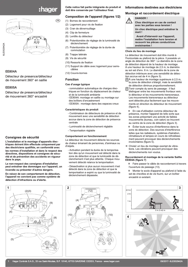 Page 1 de la notice Guide d'installation Hager EE804A
