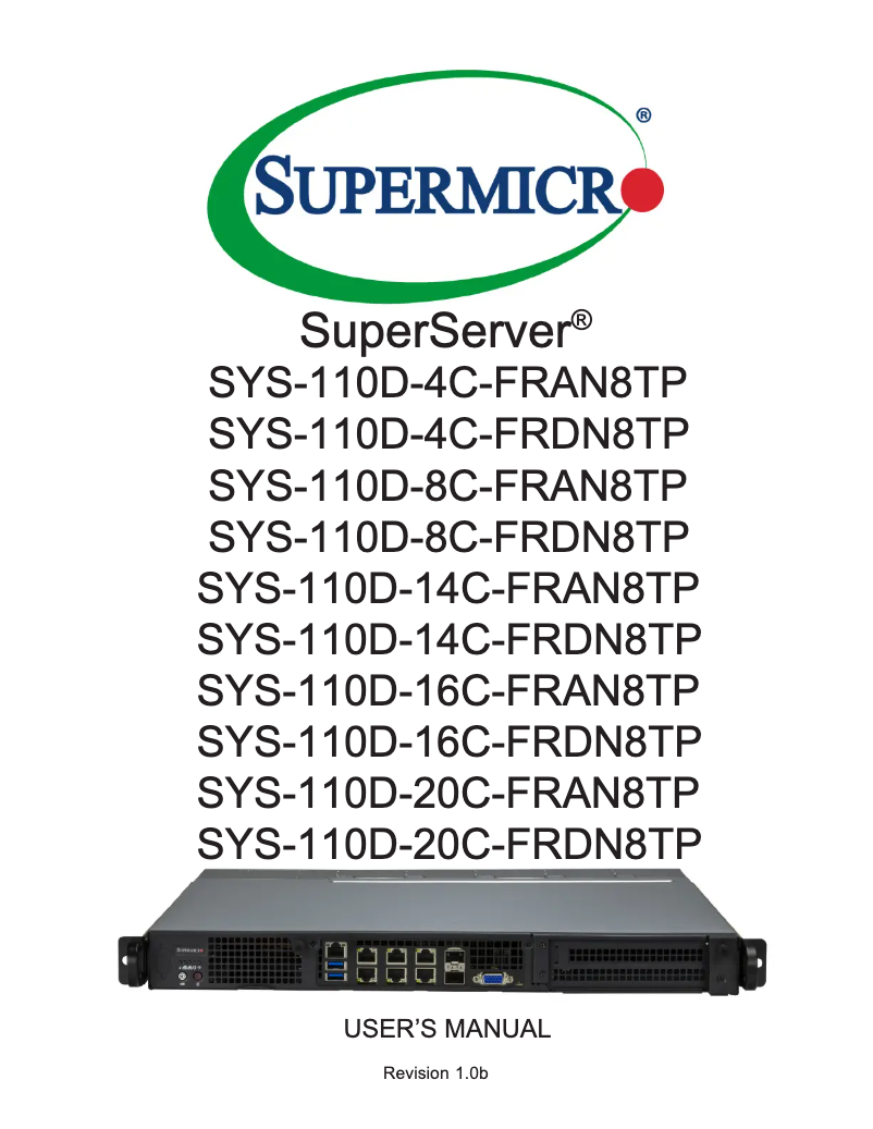 Image de la première page du manuel de l'appareil SuperServer SYS-110D-4C-FRAN8TP
