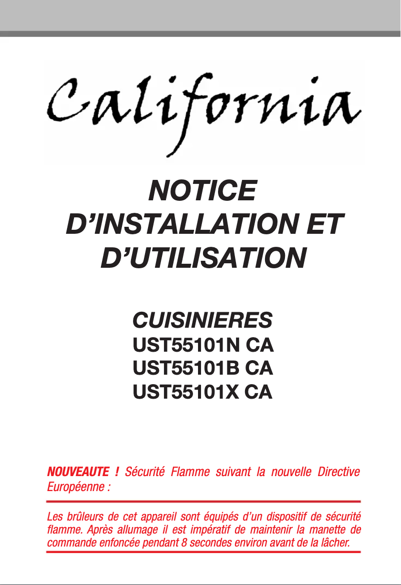 Page 1 de la notice Manuel utilisateur California UST5510NCA