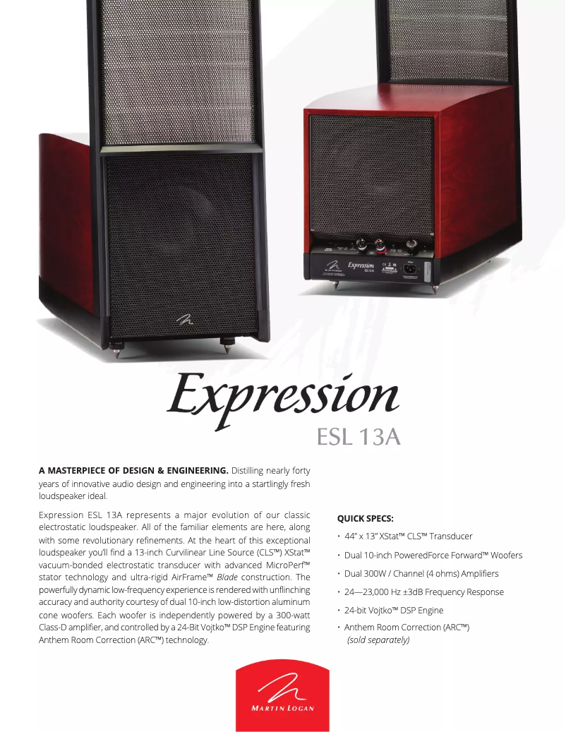 Page n°1 - Fiche technique Martin Logan Expression ESL 13A