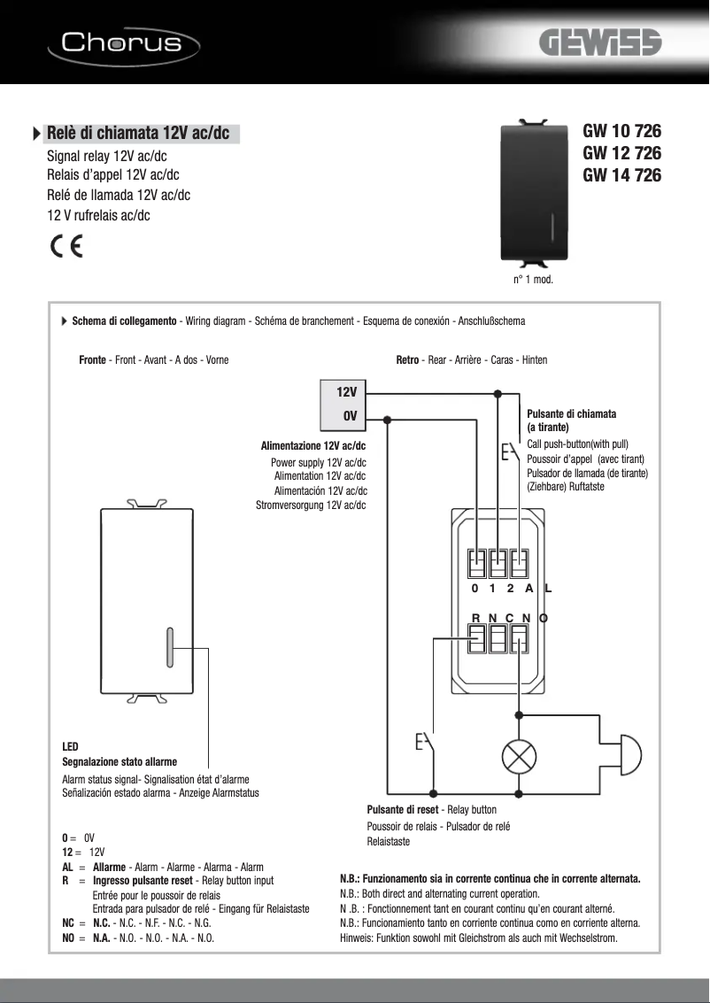 Page 1 de la notice Manuel utilisateur Gewiss GW12726