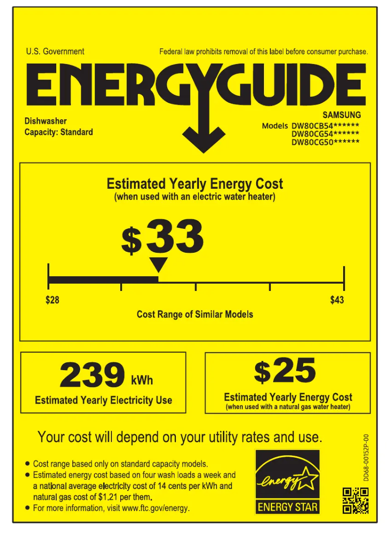 Page 1 de la notice Label énergétique Samsung DW80CG5451SR