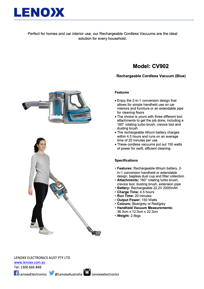 Page 1 de la notice Manuel utilisateur Lenoxx CV902
