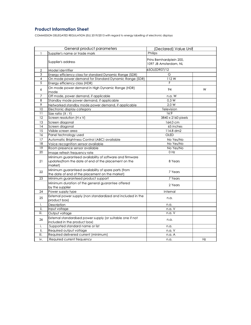 First page image of the manual for 65OLED907