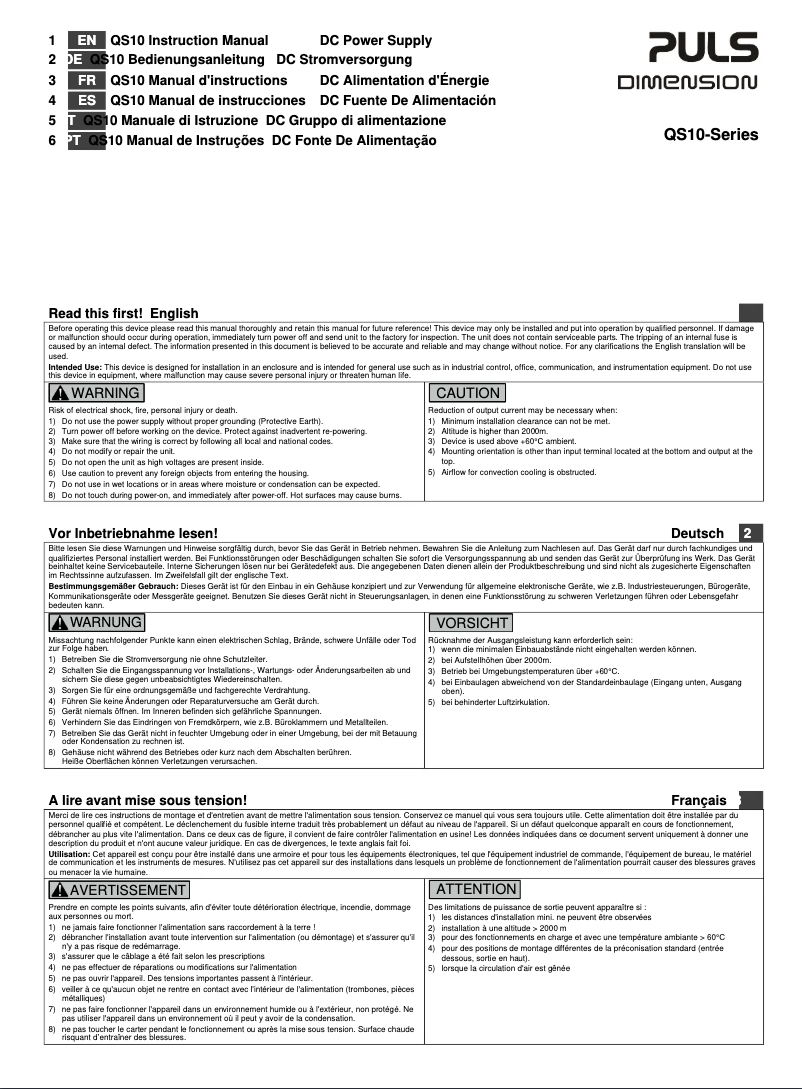 Page n°1 - Manuel utilisateur Puls Dimension QS10.241-A1