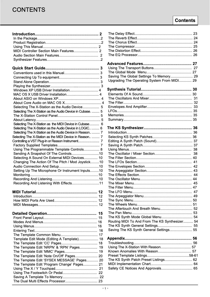 Page 1 de la notice Manuel utilisateur Novation X-Station 49