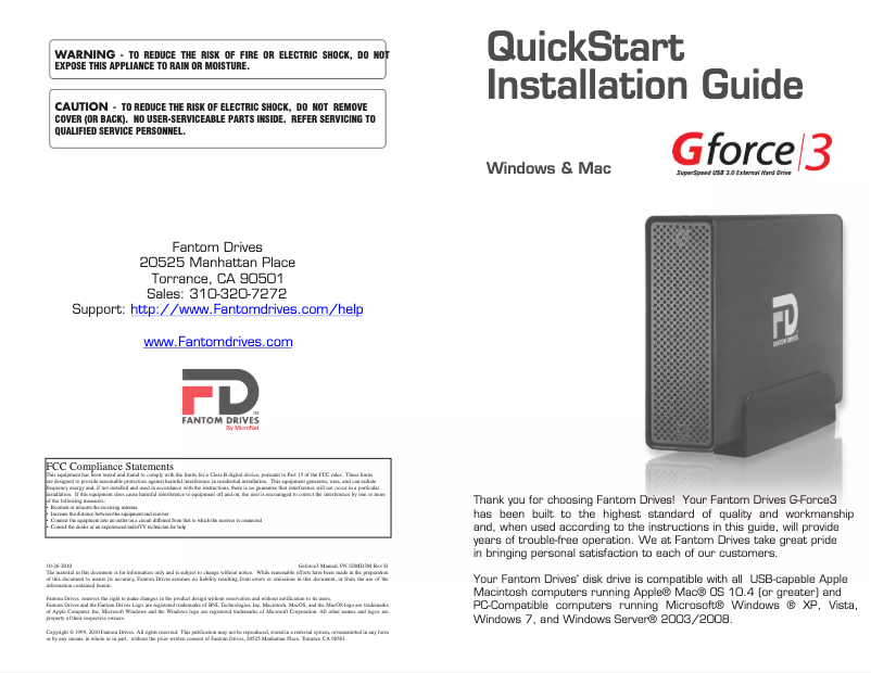 Page 1 de la notice Manuel utilisateur Fantom Drives G-Force