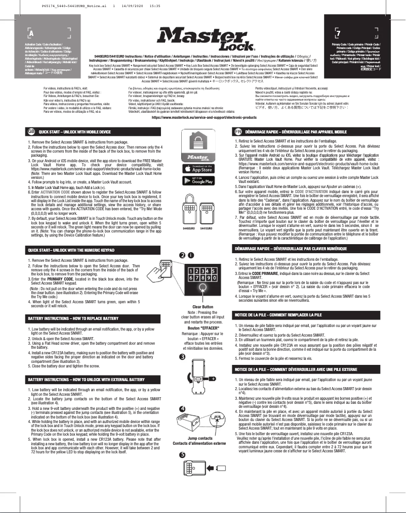 Page 1 de la notice Manuel utilisateur Master Lock 5440EURD
