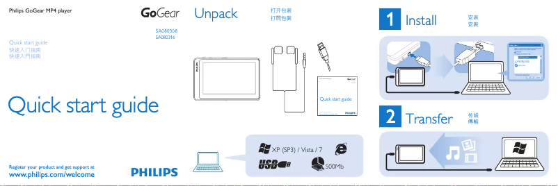 Image de la première page du manuel de l'appareil GoGear SA080308W
