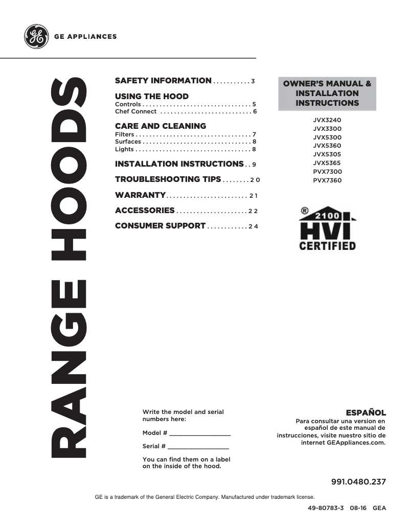 Page 1 de la notice Fiche technique GE JVX3300DJBB