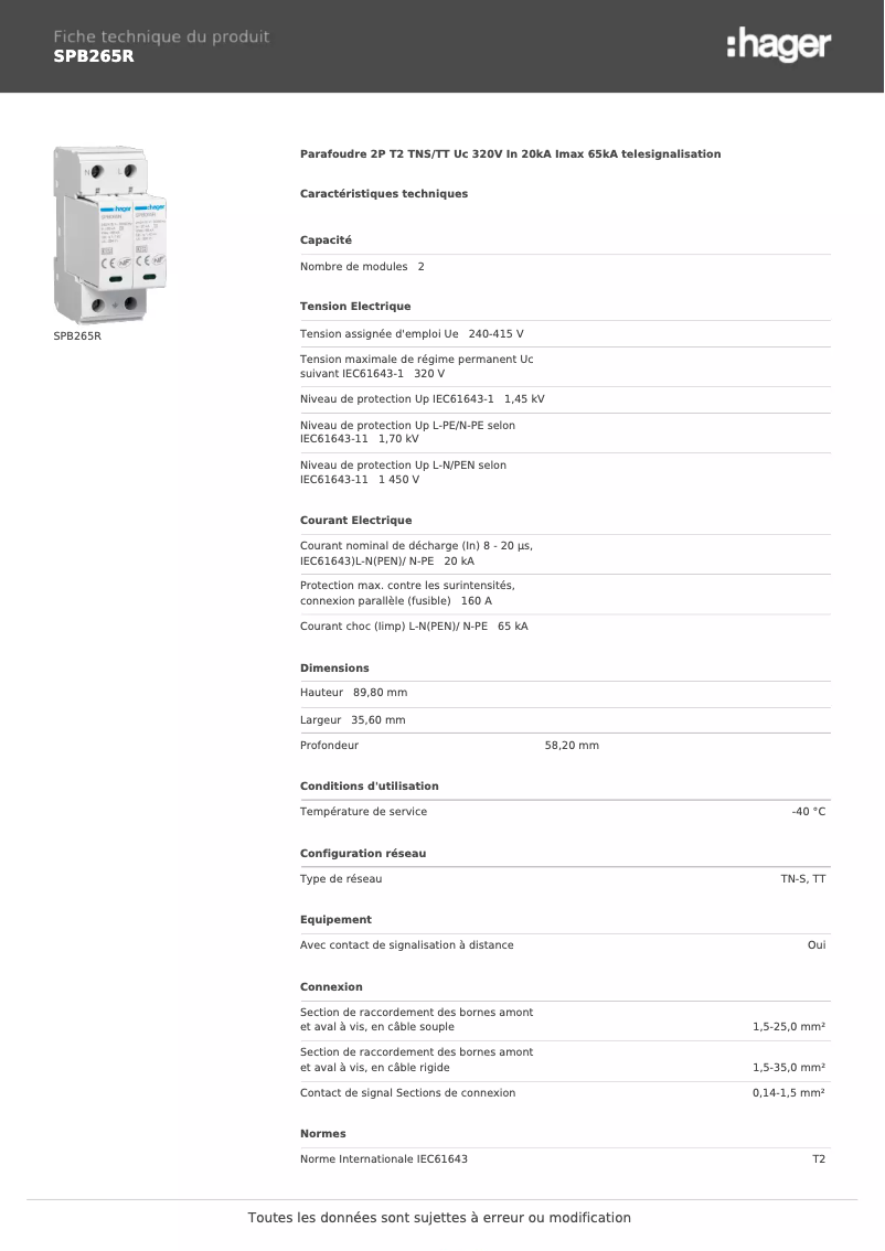 Image de la première page du manuel de l'appareil SPB265R