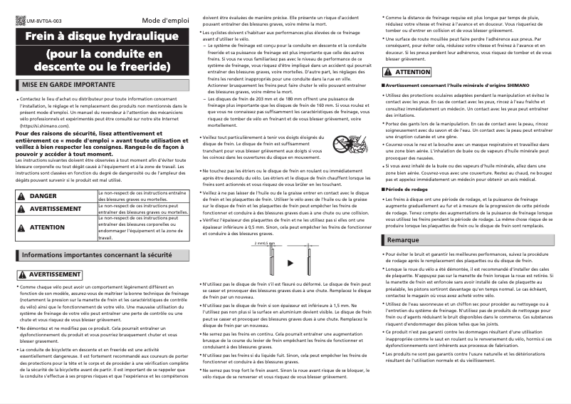 Page 1 de la notice Manuel utilisateur Shimano BR-M9120