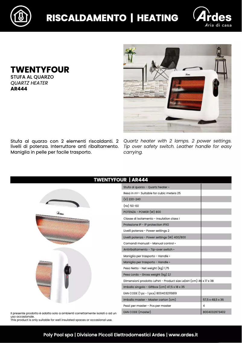 Página 1 del manual Ficha técnica Ardes AR444