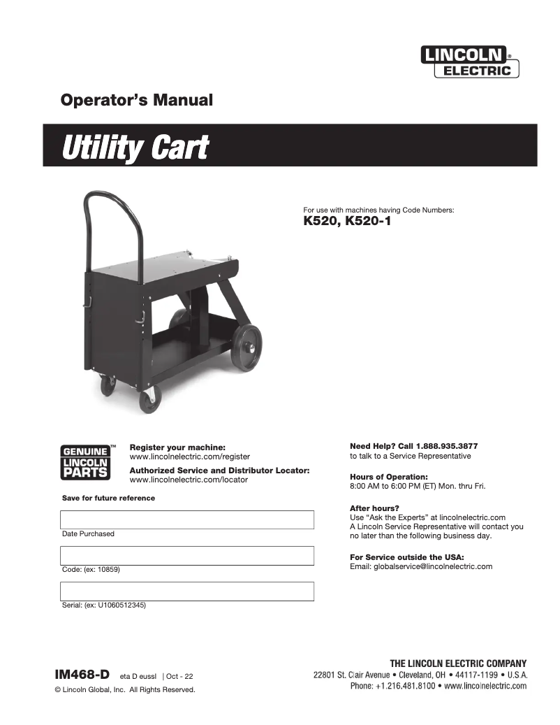 Page 1 de la notice Manuel utilisateur Lincoln Electric Utility Cart