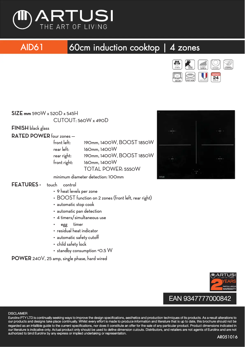 Página 1 del manual Ficha técnica Artusi AID61