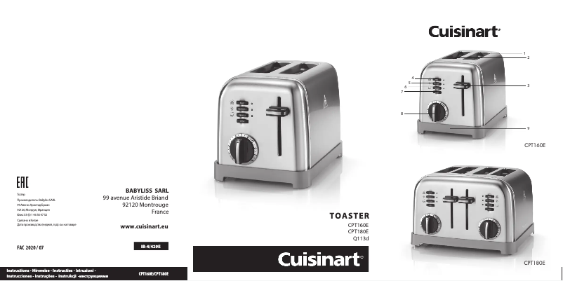 Page 1 of the manual User Manual Cuisinart Metal Classic CPT-160