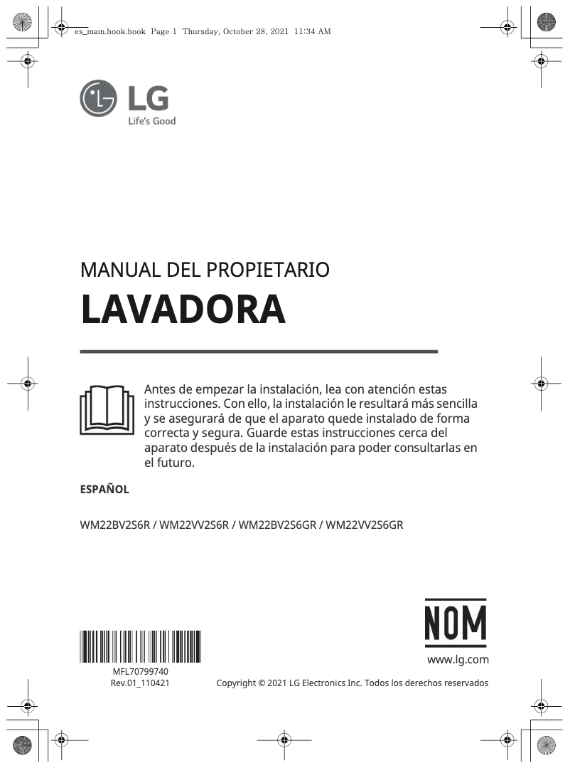 Page 1 de la notice Manuel utilisateur LG WM22BV2S6GR