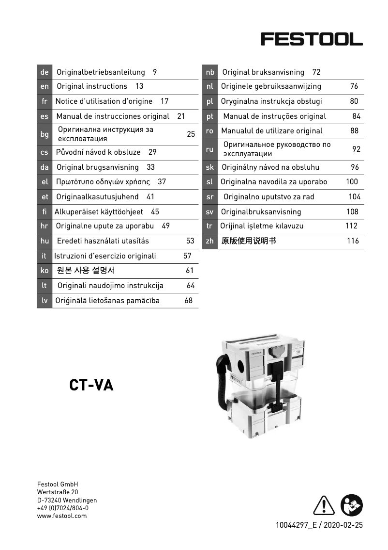 Page n°1 - Manuel utilisateur Festool CT-VA-20
